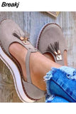 Women's Sandals Summer Vulcanized Shoes Fashion Tassel Casual Style Flat Shoes Solid Color Thick Bottom Women's