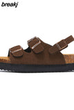 New Summer Women Beach Outside Platform Cork Slippers Med Heel Casual Non-slip Outdoor Sandals