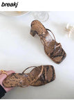 Snake Pattern Sandal Slippers Women High Heel Flip Flops Slip On Slides Narrow Band Shoes Summer Elegant Sandalias