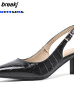 Women Sexy Slingback Pointed Toe Pumps Block Heel Croco-Effect Summer Party Dress Shoes Plus Size 33-46 High 6cm