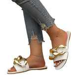 Shoes for Women 2023 Roman Chain Decoration Flat Women's Slippers Outdoor Open Toe Casual Ladies Slippers Female