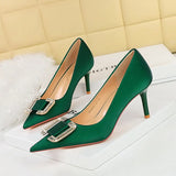 Breakj 6 Fashion Banquet Women's Shoes Heel High Heel Shallow Pointed Water Diamond Buckle Single Shoes High Heels