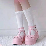 Design Dropship Sweet Lolita Style Gothic Cosplay Black Pink Cozy Wedges Mary Jane High Heels Pumps Platform Shoes