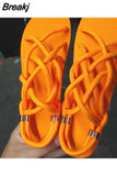 Size Women Sandals 2023 Summer Flat Women's Shoes Black Hemp Rope Set Foot Beach Sandals Outdoor All-match Casual