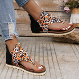 Breakj Size Sandals Women Popular Summer New Clip Toe Print Flat Sandals Women's Back Zipper Women