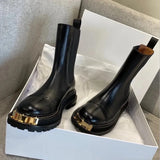 Women's Ankle Boots Platform PU Leather Lace-up Female Footwear Thick Bottom Motorcycle Boots Casual Ladies Shoes Fashion