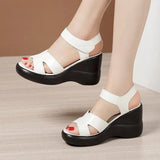 Wedges Heel 8cm High Heel Velcro Sandals Ladies 2021 Summer New Platform Large Model Catwalk Red Sandals Size