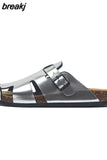 2023 New Summer Buckle Cork Slipper Casual Women Mixed Color Beach Outside Non-slip Closed Toe Cut-outs Slides
