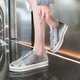 Breakj Spring And Autumn New Water Drill Thick Plate Shoes In Front Of The Lace With Lazy Shoes Large-Size Single Shoes Casual Lefu