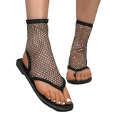 Breakj New Summer Ladies Flat Sandals Clip Mesh Press Drill Hot Sexy Lace Flat