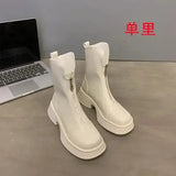 Boots Rock Shoes Woman Boots-Women Flat Heel Luxury Designer Round Toe Lace Up Winter Footwear 2023 Ankle Med Lolita