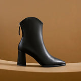 Winter New Fashionable Pointed Leather Top Outerwear with Rear Zipper Large Comfortable Naked Boots Women's
