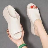 Heel Slippers Summer Women's 2023 New Sponge Cake Fish Mouth Wear Non-slip Thick Bottom Wild Soft Leather