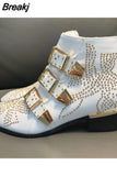 Women's Ankle Boots Rivet Flower Susanna Studded Cowboy Boots High Quality Genuine Leather Luxury Shoes Ladies Botines