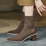 Autumn Winter New Fashion Stitching Knitted Elastic Stockings Boots High-heeled Short Boots Women's Pointed Toe