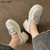 platform loafers heels British Style Chunky Platform Pumps Women Spring Thick Heels Loafers Woman Round Toe