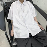 Black Button Up Shirt Women Blouse Men Korean Tops Loose Five-point Sleeves Hong Kong Style Fall Short-sleeved