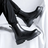 Breakj 2023 New Black High Top Middle Cylinder British Wind Round Head Set Foot Men's Fashion Overalls Martin