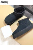 Winter Women Short Plush Warm Snow Boots Flats Casual Shoes Suede Fur Chelsea Ankle Boots Platform Ladies Shoes Botas