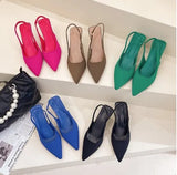 Fashion Spring Slingback Sandals Women Half Wrap Pointy Toe Designer High Heel Shoe Elegant Pleated Pumps Party Dress