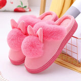 and Women Couple Winter Warm Slippers Female Rabbit Pattern Non-Slip Thicken Indoor Home Plush Slippers Cotton