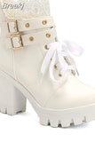 High Heeled Ankle Boots For Women 2023 Korean Style Sweet Ankle Buckle Strap Short Boots Comfy Walking Boots