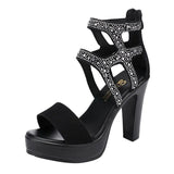 Toe Rhinestone Platform Shoes Ladies 2021 Summer Elegant Office Party High Heels Gladiator Sandals Plus Size