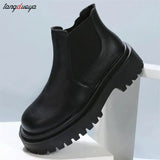 Boots Chunky Boots Women Winter Shoes PU Leather Plush Ankle Boots Black Female Autumn Fashion Platform Booties size