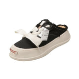 Platform Casual Canvas Half Slippers Label Sewing Designer Lace Up Shoes Slip On Sneakers Cross Tied Trainers For