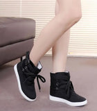 and Autumn Round Head High-top Belt Buckle Decoration Front Lace-up Canvas Shoes Breathable Women's Shoes