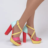 Peep Toe Multicolor Platform Block High Heels women's Sandals Brand Design Wedding Dress Shoes Summer New