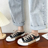 Women Cute Bear Canvas Shoes New Flat Casual All-match Half Slippers Korean Version Trend Lace Up Ladies Vulcanized