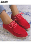 Sole Casual Shoes New Fashion Round Head Solid Spring and Autumn Suede Strapping Women's Large Flat