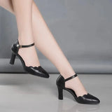 High-heeled Solid Color Sandals Female Fairy Style Summer New Baotou One-word Buckle Thick Heel Ladies Comfortable