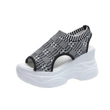 Women Summer Korean Version Fish Mouth Shoes Fashion Knitting Mesh Breathable Wedge Platform Sport Sandals Shoes