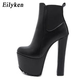 New Fashion PU Leather Winter Women Ankle Boots Zipper Platform Thick Extreme High Heel Female Shoes Size