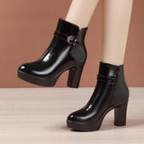 Heels, Thick Heels, Short Boots, Lacquered Leather, Autumn And Winter 2023, New Thick-Soled Waterproof Platform, Fashionable Short Leather Martin