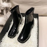 Boots Luxury Back Zipper Square Head Black Square Heel Crystal Shiny Shoes for Women Fashion High Heel Botas De