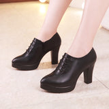 Style Deep-Mouth Single Shoes Women's Thick Heels Thick-Soled Waterproof Table Pointed Large Size Black Work Shoes Women's Catwalk