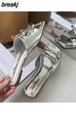 Summer Candy Leather Beach Shoes Women Bow Flat Slippers Women's Shoes Simple Slides Open Toe Flat Slippers for