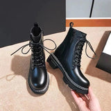 Winter Boots Women Ankle Booties Black Platform Boots Goth Shoes Lace Up Leather Boots Fahsion Designer