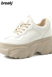 Size 33-40 Women Sneakers Lace Up 2023 Fashion Platform High Heels Shoes Woman Spring Solid Casual Daily Lady