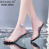 Square Toe Summer Women Sandals Fashion Transparent Spike Heels Thin High Heel Buckle Strap Party Dress Ladies