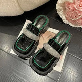 Women's Sneakers With Platform Shoes Thick Sole 2023 Casual Leather Low Fabric Mules Rubber Concise Square Toe Rome