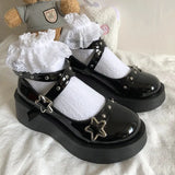 Shoes Star Buckle Mary Janes Shoes Women Cross-tied Platform Shoes Patent Leather Girls Shoes Rivet Casual