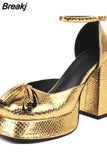 Pumps Chunky Heel Ankle Strap Shoes 2023 Spring Summer Wedding Shoes Fashion Sexy Mary Janes Pumps Big Size