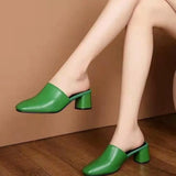 Half Slippers Women Summer New Outer Wear Fashion Solid Color Square Toe Thick Heel High-heeled Women's Slides