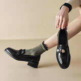 Women's Loafers British Style Mid Heel Round Toe Single Shoes Slip on Leather Shoes for Women School Casual Flats Туфли