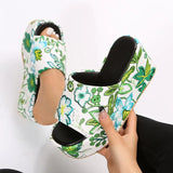 Print Chunky Platform Slippers Women Fashion Flower Thick Bottom Slides Woman Pu Leather Flip Flops Summer Female