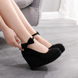 Queen High Heels Fashion Wedges Ladies Platform Buckle Bowtie Pumps For Woman Plus Size Wedding